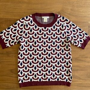 Christian Siriano Geometric Knit Top XS Burgundy Retro Pattern